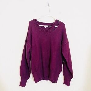 White Birch V-Neck Cut Shoulder Long Sleeve Sweater Women Size Small Color Red